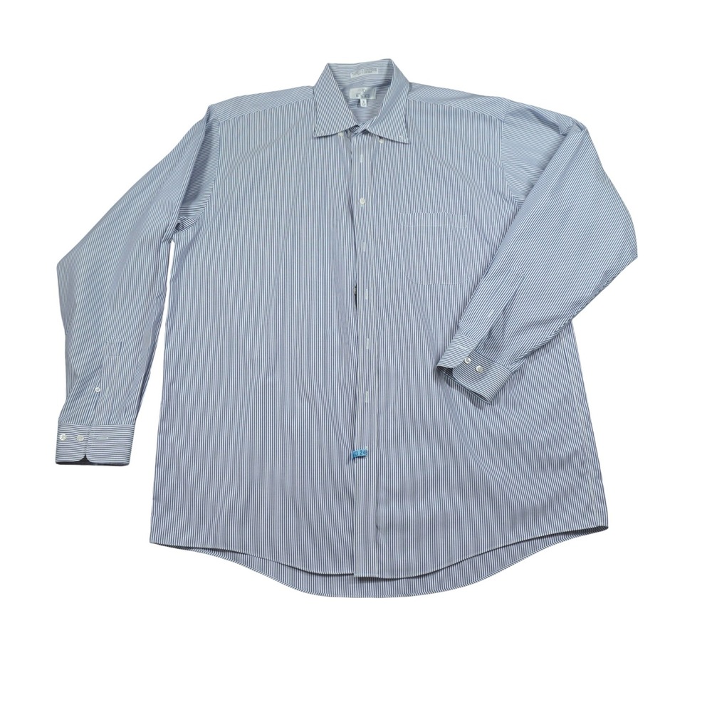 Enro Mens Blue White Striped Non-Iron Pinpoint Cotton Dress Shirt 18 37-38 Tall‎